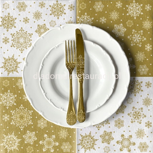 Serwetki flizelinowe paw snowflakes bialo-zlote.jpg