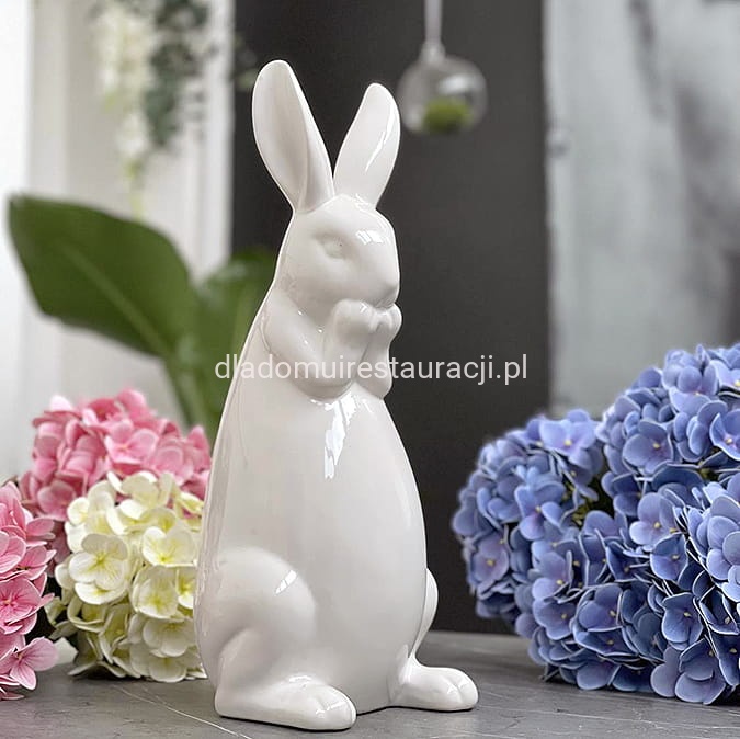 Zając Wielkanocny Duży Ceramika Biała Proste Uszy 40cm.jpg