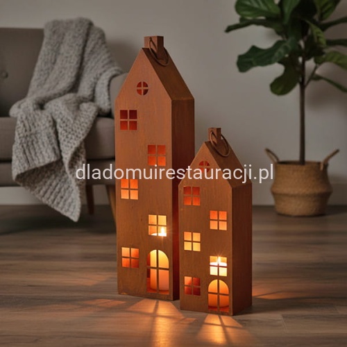 latarnie metalowe domki efekt rdzu komplet 2 szt. 4.jpg