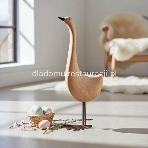 Gęs wielkanocna figurka dekoracyjna z drzewa mango na metalowych nóżkach.jpg